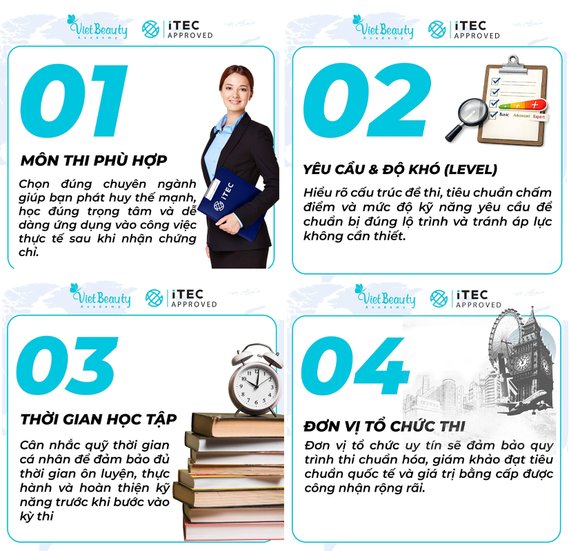 4 tiêu chí xem xét kỹ lượng trước khi đăng khí thi bằng quốc tế iTEC | VietBeauty Academy